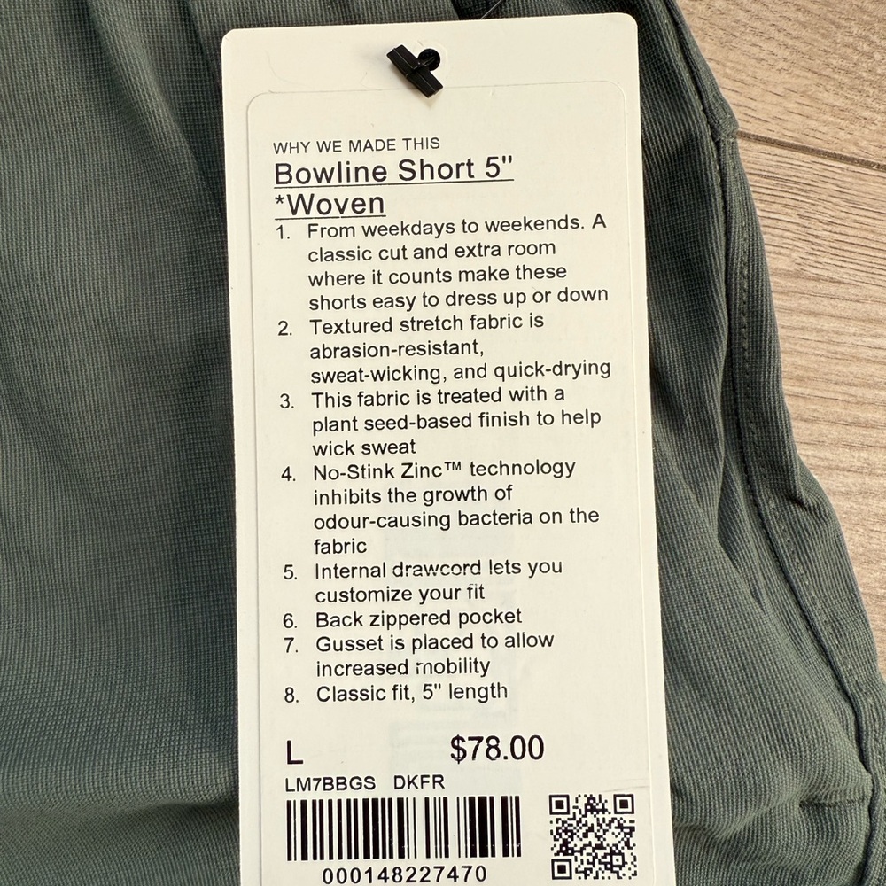 NWT Lululemon Men’s Bowline Short 5” Size L Dark Forest - Picture 3 of 3